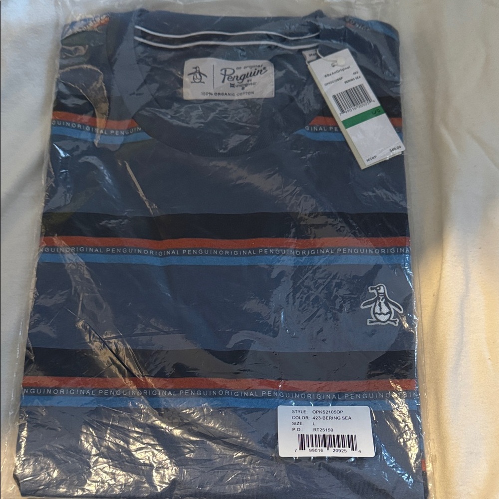 Original Penguin Men's Blue and Red Striped Tee